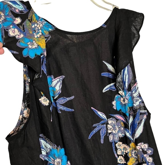 Free People Summer in Tulum Tunic Dress Linen Blend Black Floral Size M Boho - Picture 8 of 16